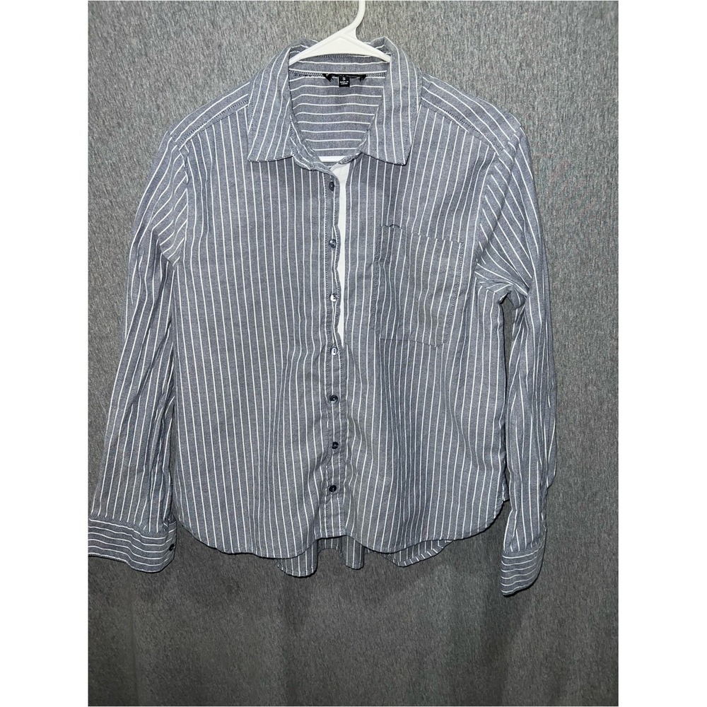 Modern Works Mens Blue White Stripe Button Down Shirt Small Casual Long Sleeve